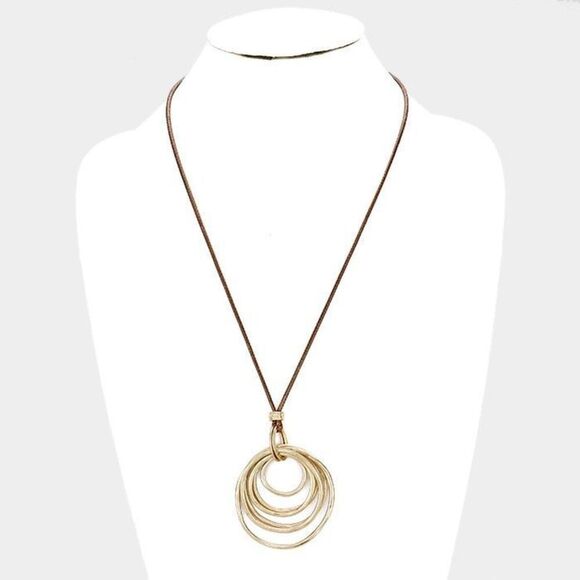 Owls Nest Jewelry Jewelry - New Womens Boutique Worn Gold Layered Metal Hoop Pendant Long Necklace